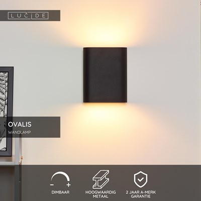 Lucide OVALIS - Wandlamp - 2xE14 - Zwart